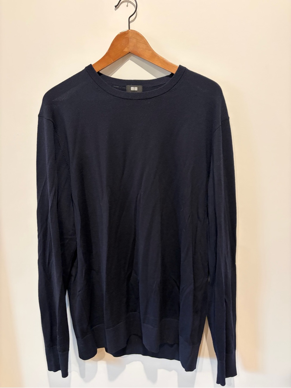 Uniqlo Men's Navy Long-Sleeve Merino Crew Knit